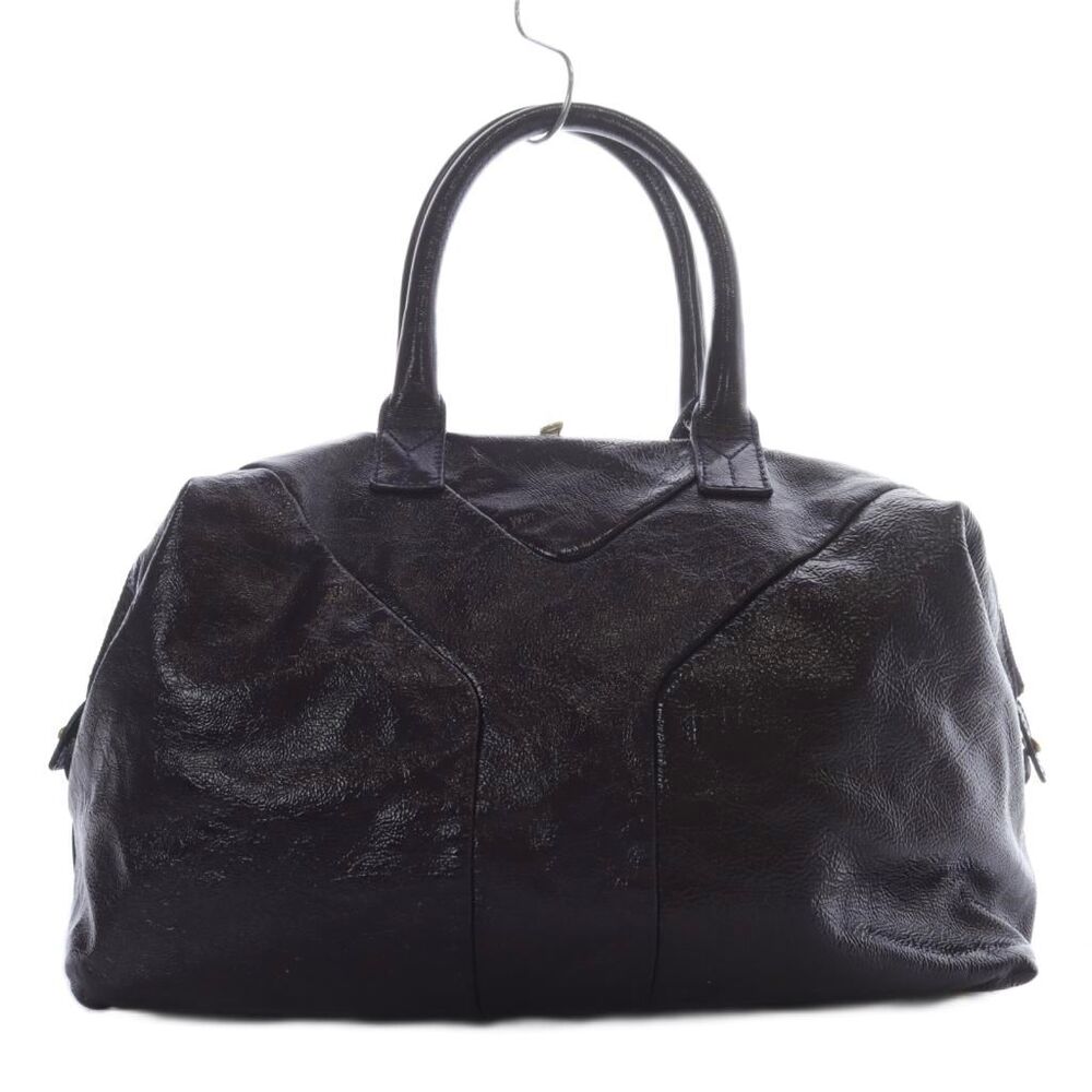 Saint Laurent Yves Easy Patent Vernis Leather Boston Bag Handbag Dark Purple